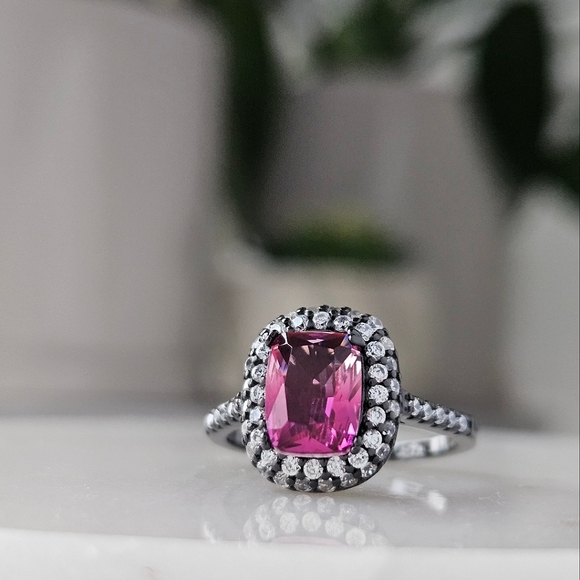 Pink Topaz Ring, 925 Sterling Silver / Black Gold finish Charmed Aroma - Picture 4 of 7